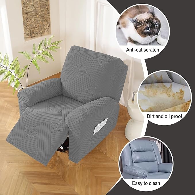 NORTHERN BROTHERS Oversized Recliner Cover - Lazy Boy Recliner Covers That Stay in Place, 4 Pieces Large Recliner Chair Covers 1 Seater, Light Gray