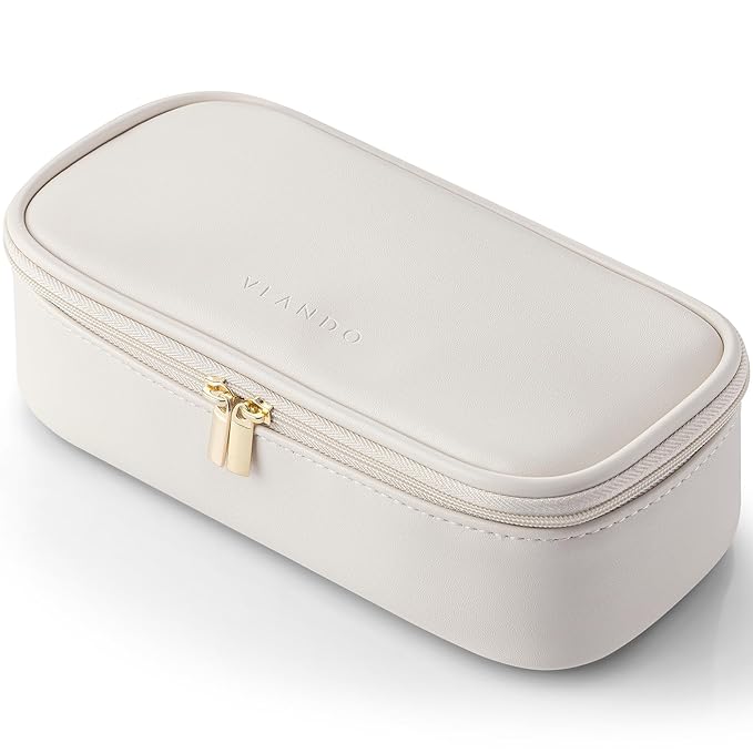 Vlando Travel Makeup Bag,Small Makeup Pouch Cosmetic Bag for Women Makeup Organizer Bag Gifts for Women Girlfriend Teacher Mom Brithday Gifts-White