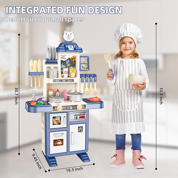 Interactive Kids Play Kitchen Set with Realistic Lights and Sounds - 46 Piece Toy Kitchen Accessories