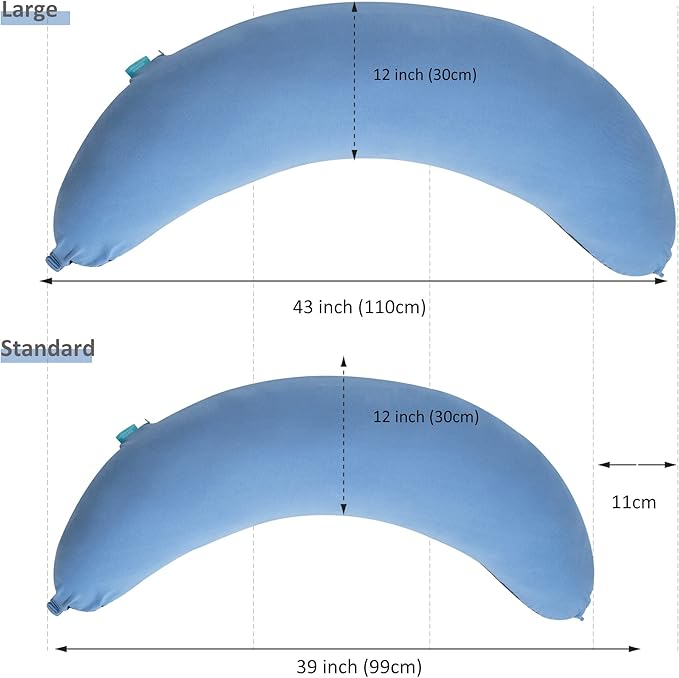 BYRIVER 43" Long C Shaped Body Pillow for Adults Men Women, Side Sleeper Pillow for Neck Shoulder Back Pain Relief, Cooling Post Sugery Pillow Pregnancy Pillow, Blue Black Washable Pillowcase (XL)