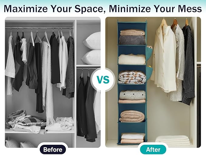 YOUDENOVA Hanging Closet Organizer, 6-Shelf Closet Hanging Storage Shelves, Green