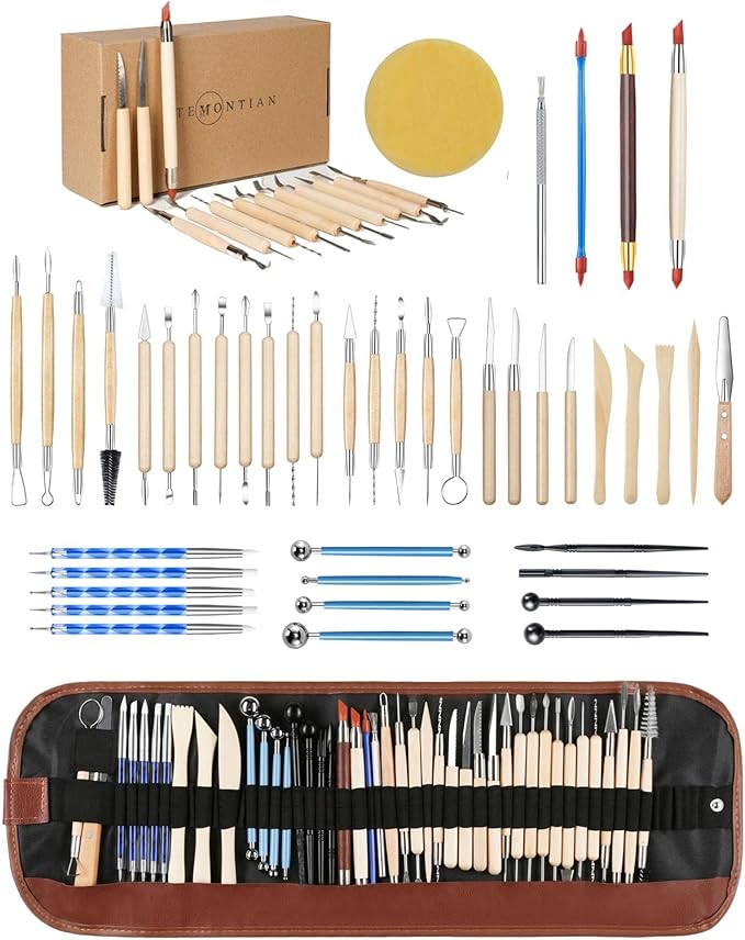 Clay Sculpting Tools,Air Dry Clay Tools,Pottery Tools,44 Pcs Double Sided Polymer Clay Tools Kit，Ceramics Tools，Modeling Clay Tools with Carrying Case Bag