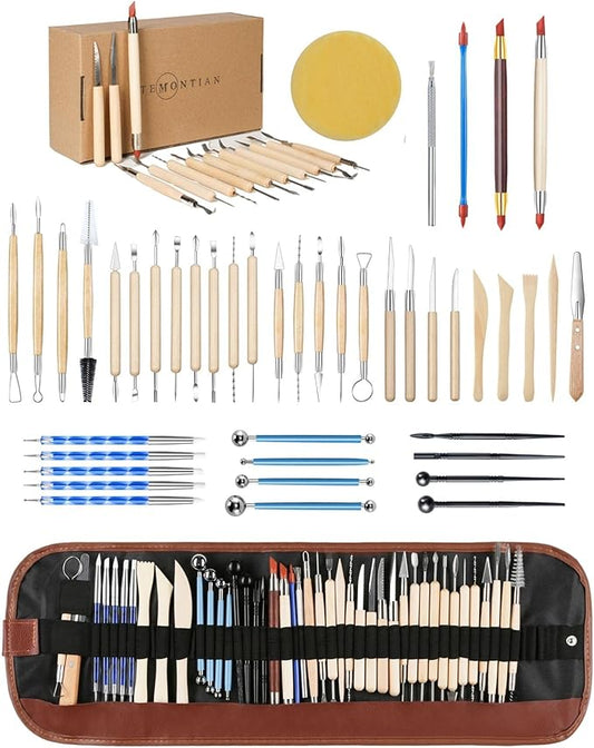 Clay Sculpting Tools,Air Dry Clay Tools,Pottery Tools,44 Pcs Double Sided Polymer Clay Tools Kit，Ceramics Tools，Modeling Clay Tools with Carrying Case Bag