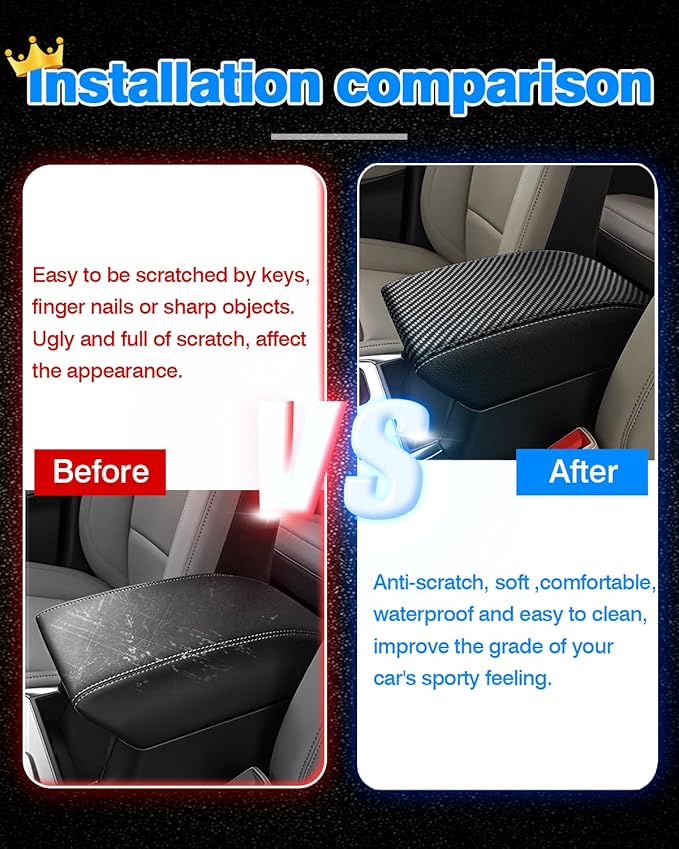 Autorder Center Console Cover for Ford Explorer 2020-2025 Accessories Armrest Cover Carbon Fiber Anti-Scratch Middle Console Pad Leather Armrest Protector