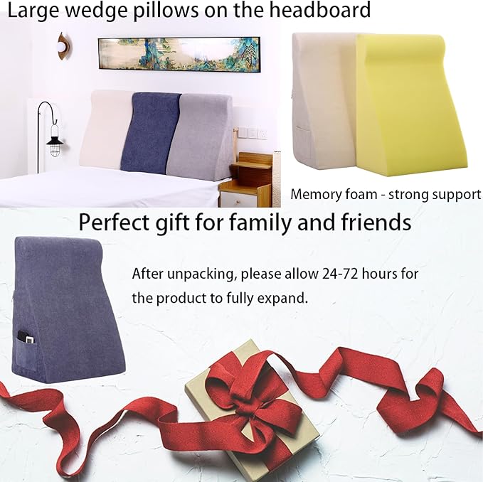 Bed Reading Pillow - Sofa Bed Wedge Pillow - Post-Op Recovery Backrest Pillow - Working Lumbar Support Reading Pillow with Removable Pillowcase Beige 27x20x12in