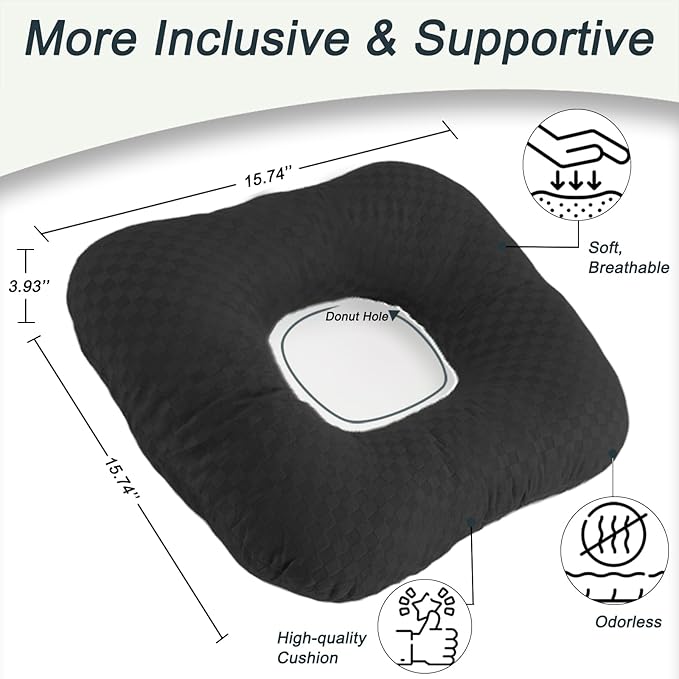 Anti-Slip Wheelchair Cushions, Bed Sore Cushions for Butt, Ergonomic Innovations Orthopedic Donut Pillow, Medical Seat Cushion for Sciatica, Back, Coccyx, Pressure Sore (Black)
