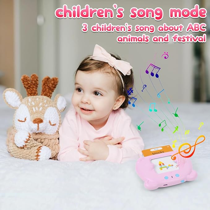 Toddler Talking Flash Cards with 255 Cards and 510 Words, Montessori Toys, Speech Therapy, Autism Sensory Toys, Learning Educational Gifts with Music for 3 4 5 6 Year Old Boys and Girls(Pink)