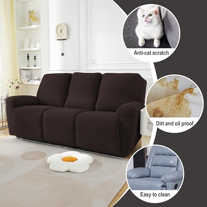 NORTHERN BROTHERS Stretchy Recliner Sofa Covers 3 Seater, Couch Cover Recliner Sofa 3 Cushions, Sofa Recliner Covers, Dark Brown