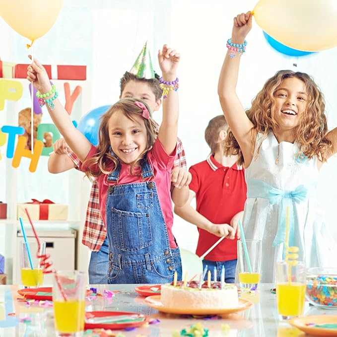 6 Pieces Mermaid Beaded Bracelets for Girls, Silicone Mermaid Pendant Bracelet Kids Jewelry Bracelets Set Princess Dress up Party Favor Gift (random colors)