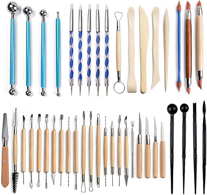 S & E TEACHER'S EDITION 43 Pcs Pottery & Clay Sculpting Tools, Double Sided Ceramic Clay Carving Tool Set with Carrying Case Bag, Pottery Modeling Smoothing