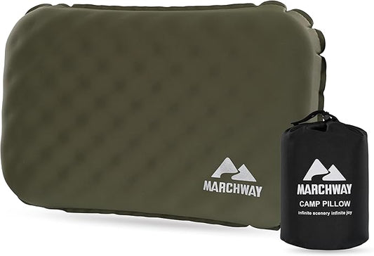 MARCHWAY Inflatable Camping Pillow with Soft Foam Top & TPU Air Bladder, Dual-Sided Support for All-Season, Lightweight Compact Travel Pillow for Hiking, Backpacking, Airplane, Car (Green)