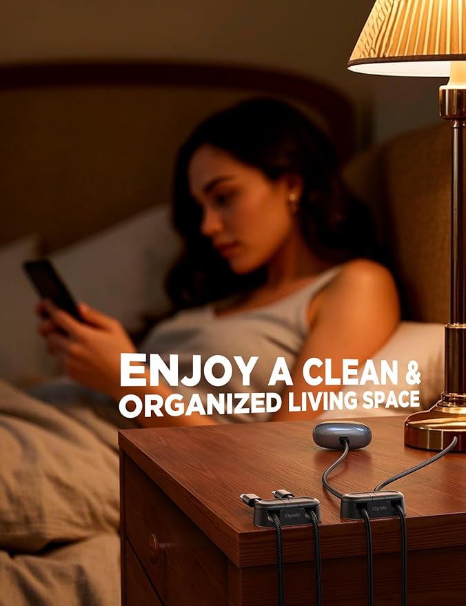 Magnetic Cable Clips - Chfeila 8Pack [Dual Slot] [360°Rotating & Twist-Lock] Cord Management, Adhesive Phone Charging Keeper, Wire Organizer Holder for Nightstand, Home Office Desk Accessories Decor