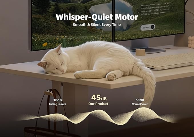 Seang Electric Height Adjustable Standing Desk, 40 x 24 Inch Sit-Stand Workstation with T-Style Frame, 3 Memory Height Options & Built-in Cable Management for Home Office, White Frame/White Top