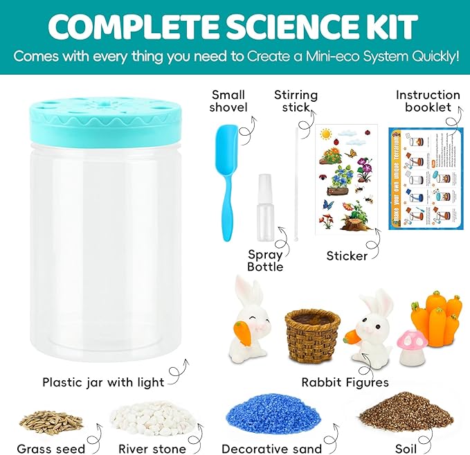 Light Up Terrarium Kit for Kids,Rabbit Gardening Kit for Boys and Girls,Creative Educational Gardening Toy,Arts and Crafts Activity Kits,Birthday Gifts for Ages 4 5 6 7 8-12