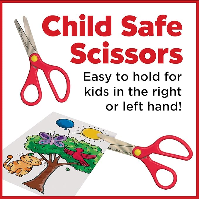 Faber-Castell Back to School Supplies Set - 12 DuoTip Markers, 12 Colored Ecopencils, Child Safe Scissors & Grip Trio Sharpener (Sharpener Color May Vary - Red/Blue)