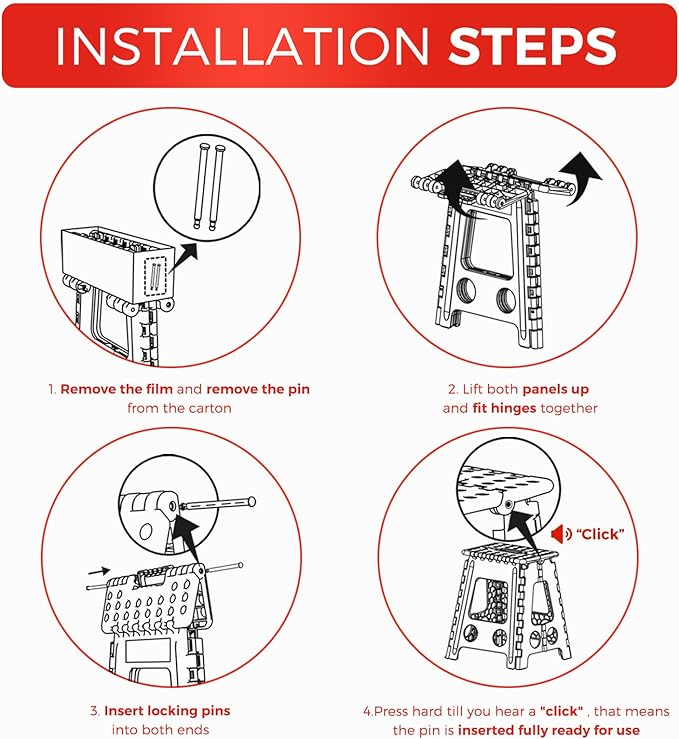 ACKO Folding Step Stool Foldable 16 Inch Stool 400 lbs Capacity,Plastic Stools for Adults and Kids,Collapsible Stool for Kitchen, Stepping Stool with Handle(Grey)