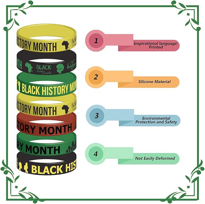 48PCS Happy Black History Month Party Silicone Wristband Bracelets - Black Freendom Day Party Decorations Gifts African Afro American Festival Party Favors Supplies