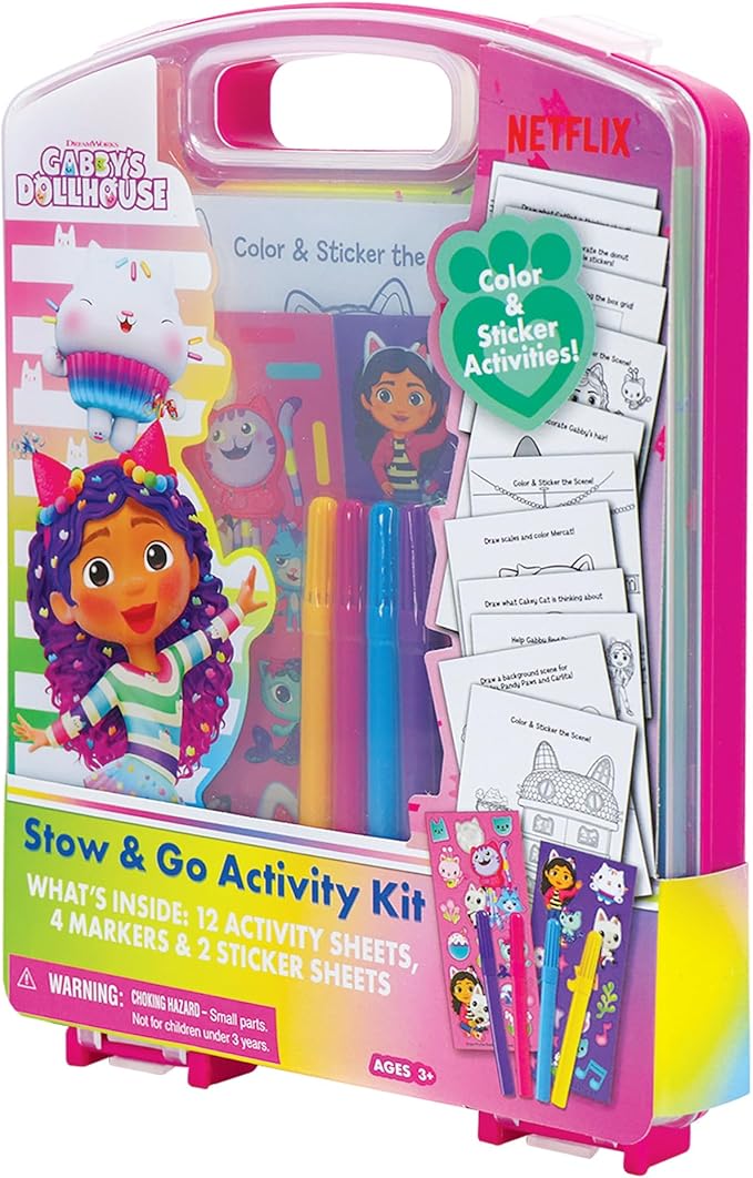 Gabby's Dollhouse Stow & Go Activity Kit, 17-Piece Travel Art Set, Preschool, Kids Toys for Ages 3 Up
