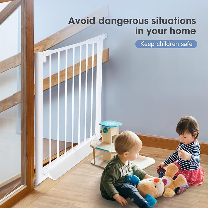 Extra Long Baby Gate for Stairs, Auto Close Safety Baby Gates, Extra Tall and Wide Child Gate, Durability Dog Gates for The House, Doorways. Pressure Baby Gate for Dogs Indoor.