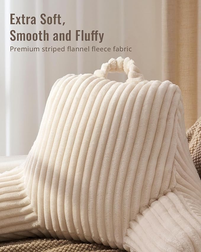 Blissful Diary Reading Pillow for Sitting in Bed, Flannel Back Pillow Bed Sitting Up for Adult & Children, Backrest Cushion for Sit Up in Couch or Floor, Dorm Essentials, Cream White