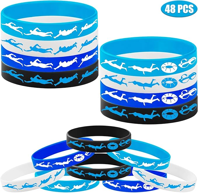 48PCS Swimming Rubber Bracelet Party Favors -Swimming Silicone Wristband Party Supplies Decorations Swimming Action Sport Themed Birthday Baby Shower Party