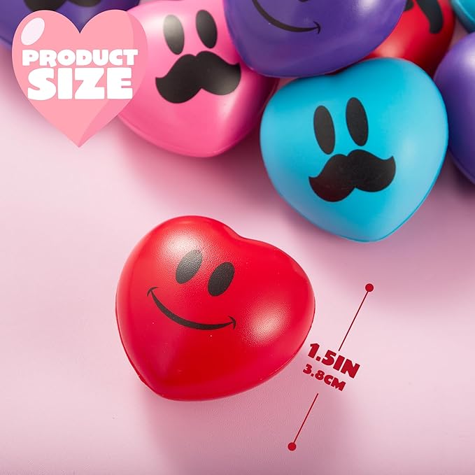 JOYIN 30 Pcs Valentine's Day Heart Shape Stress Ball, Valentines 1.5 inch Heart Squeeze Ball Squishy Toy Exchange Gift for Kids, Stress Relief Party Favors, Holiday Reward Prizes