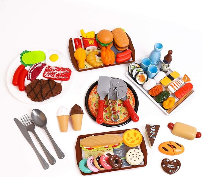 Kids Food cart Toy Sets,Kids Role Play Large Dining car Toys and 98pcs Food, Kitchen, Tableware Accessories., Educational Toys for 3+ Years Boys/Gir