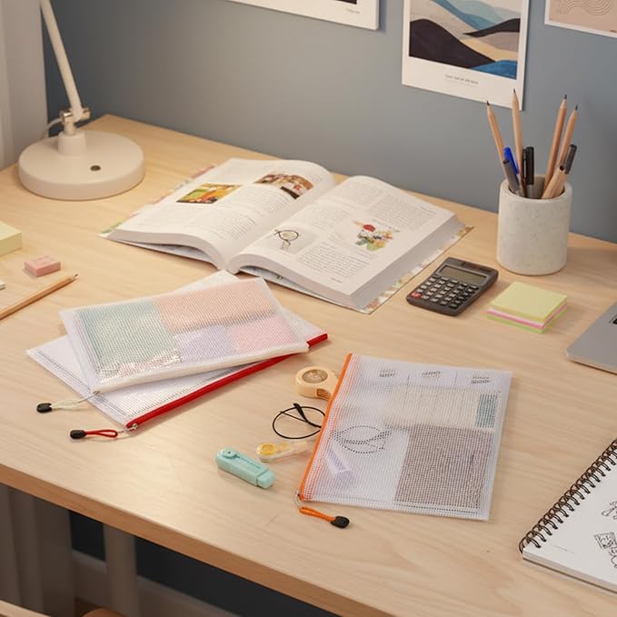 EOOUT 38pcs Mesh Zipper Pouch, Waterproof Zipper Bags, 8 Sizes Plastic Travel Pouch, 12 Colors, Multipurpose for Board Game, Travel Storage, School Supplies, Office Appliances, Home Organize