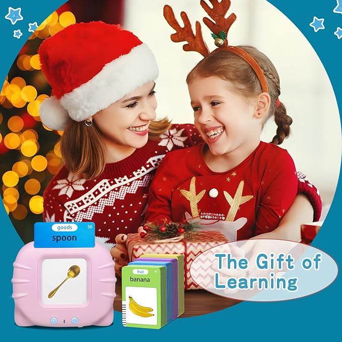 Talking Flash Cards for Toddlers, 224 Common Words, Language Therapy, Sensory Interactive Toy for Autism, Educational Learning Gift for Boys and Girls Ages 1-5