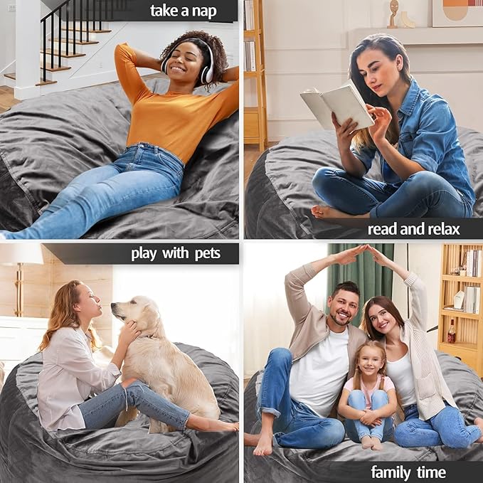 Bean Bag Chairs, Memory Foam Bean Bag Chair for Adults/Teens/Kids, High-Rebound Memory Foam Lazy Sofa Furniture for Living Room Bedroom College Dorm