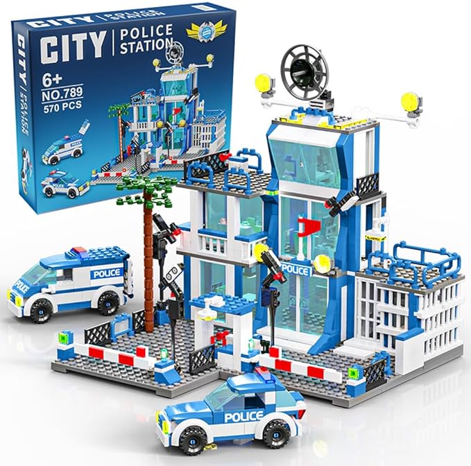 City Police Station Building Sets, 570pcs City Police Sets Toy Building Bricks Kit, Compatible with Lego，Gift for Boys 6-12