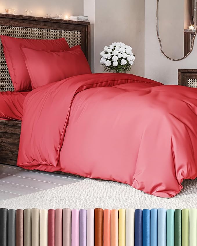 CGK Unlimited Duvet Cover Twin/Twin XL Size Set - Extra Soft Duvet Cover 68 x 90 with 1 Pillow Sham - Hotel Quality, Fade Free w/Zipper Closures and Ties - Bedding and Bed Linens Set (Red)