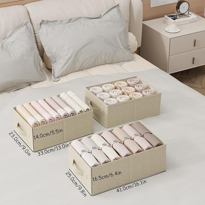 Collapsible Fabric Organizer Bins, Storage Boxes, Cloth Cube Baskets for Organizing Home, Office and Closet, Grey and Beige, 3 Pack, 16.1x9.8x6.4in