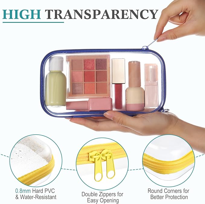 Sanwuta 6 Pcs Clear Hard Zipper Case Plastic Zipper Pouches Transparent Makeup Bag Pencil Case Pouches Toiletry Diaper Bag for Travel Toy Storage Organizer Bins