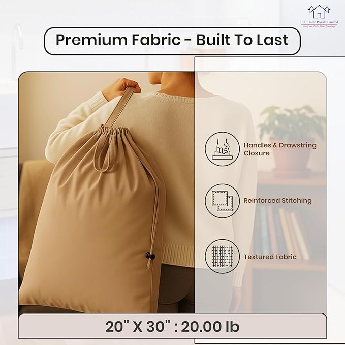 LFH Home Cotton Canvas Large Laundry Bag with Handle, Heavy Duty Drawstring Closure Washable Laundry Bags, School Travel, Home, Hotel, College Dorm, Organizer Sack, Toys 20x30-Beige Thanks Giving