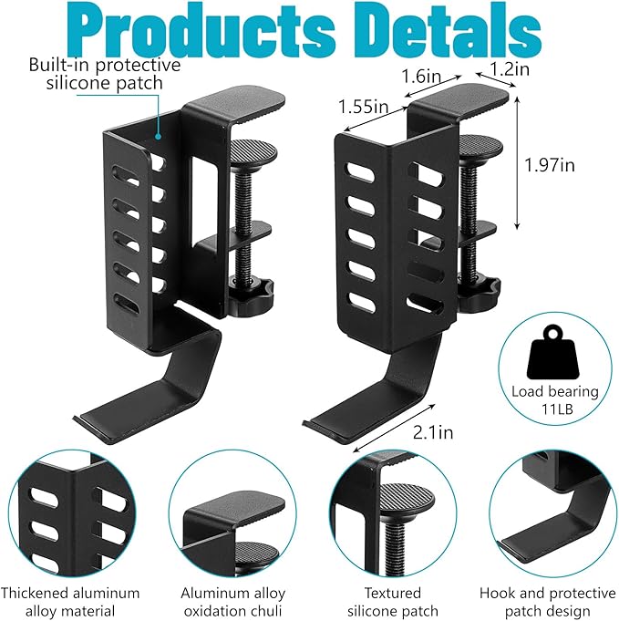 MAQUITA Desk Laptop Stand,No-Drill Desktop Mount,Hanging Holder for Desk - Clamp Storage for Laptops/Book/Keyboards/Headphone/Backpack Black