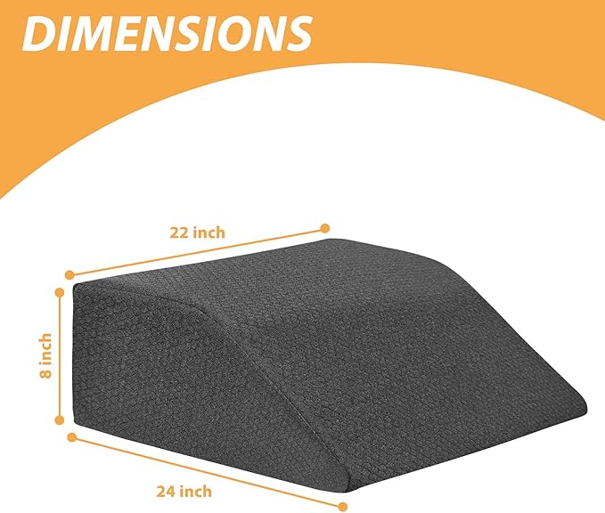 Bedluxe Leg Elevation Pillows, Leg Pillows for Sleeping, Cooling Gel Memory Foam Top, Wedge Pillow for Legs, Leg Wedges for Circulation, Swelling, After Surgery - Removable Cover (8 Inch, Black)