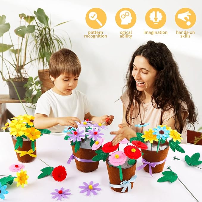4 pcs Kids Arts and Crafts Sewing Potted Flower kit Ages 1-3, Toddler Arts and Crafts for Kids Preschool Educational Toys Sewing Kit for Kids 1 2 3 4 5 6