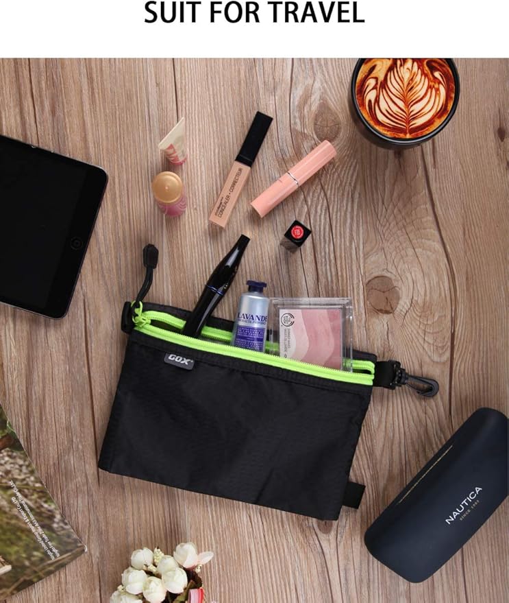 GOX Ultra Light Carry On Zipper Pouch Toiletry Bag Packing Sack Makeup Bag Digital bag (Black)