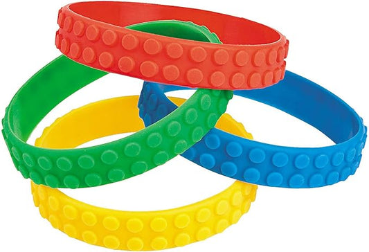 Fun Express - Block Party Rubber Bracelet for Birthday - Jewelry - Bracelets - Rubber Bracelets - Birthday - 12 Pieces