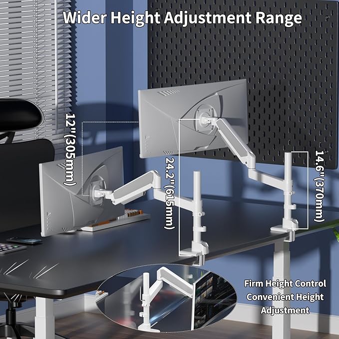GUZHIKU Monitor Arm for 17 to 60 inch, Hold 44 lbs, Fully Adjustable Heavy Duty Desk Mount, Monitor Stand Fit 57 55 49", Ultrawide Monitors Bracket Clamp/Grommet Base VESA 75x75/100x100 (White)