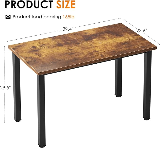 Sturdy Writing Desk for Small Spaces - 39.4 inches, Teens & Laptop Desk - Black Metal Frame, Rustic Brown