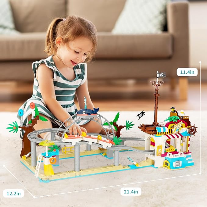 Friends Roller Coaster Amusement Park Building Set, Compatible with Lego for Girls Age 8-12,Theme Park Building with Roller Coaster and Water Park Carnival Building Toys for Girls (648 PCS)