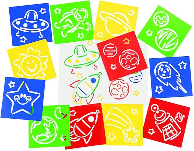 Fun Express Awesome Outer Space! Stencils - Educational and Learning Activities for Kids - VBS Vacation Bible School Supplies/Decor - 12 Pieces