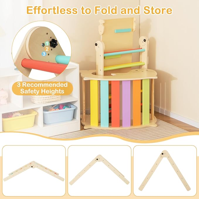 Costzon Climbing Toys for Toddlers, Foldable Montessori Wooden Arch Climber Ladder with Sliding Ramp, Play Table, Multi-Combination Methods, Kids Triangle Climber Play Gym Set for Boys Girls Present