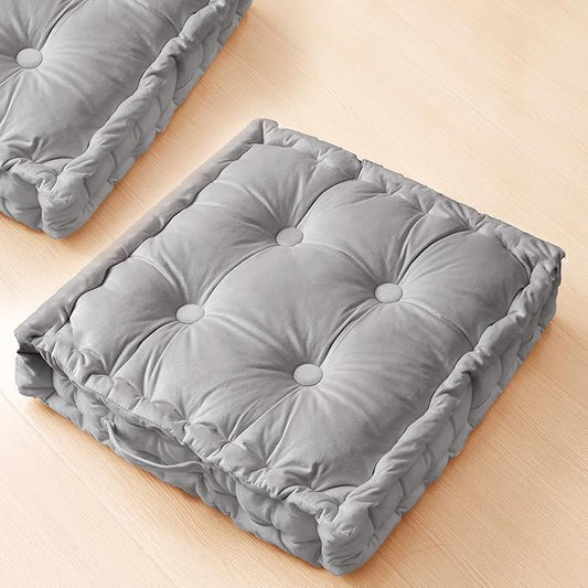 Square Floor Pillows, Large Floor Cushion for Adults Kids, Meditation Floor Pillow Seating Cushion with Shredded Memory Foam and Silk Wadding, 20"x20"x5" Dark Grey 2 Count