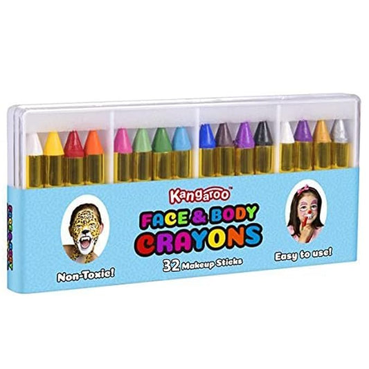Kangaroo Face Paint, 32-Color Face Painting Kit for Kids, Kids Facepaint, Body Paint for Skin, Face Paint Sticks, Facepaint Makeup Kit for Kids, Makeup Sticks for Cosplay, Body Art, Toddlers Markers