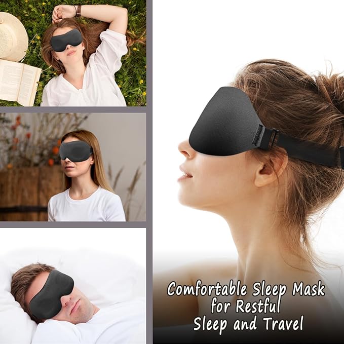 DTS Eye Sleep Mask for Side Sleepers Men Women Zero Eye Pressure 3D Cups Complete Light Blocking Night Blindfold with Adjustable Strap Shade Cover Sleeping Mask for Travel Nap Work Home (Black)