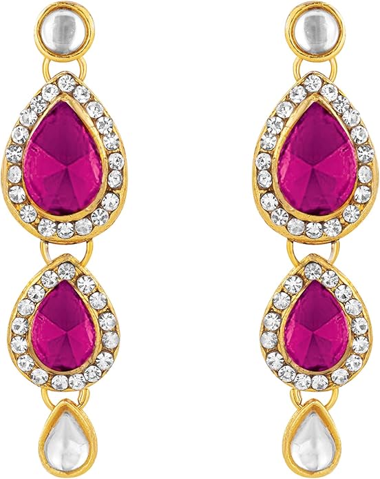 Aheli Indian Traditional Bollywood Kundan Maang Tikka Earrings Necklace Set Ethnic Jewelry Gift for Women Green Blue