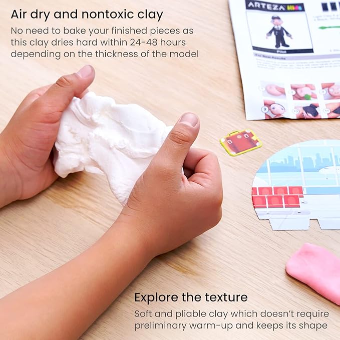 Arteza Kids Air Dry Clay, 42 Bars, Dream Career Modeling Clay Kit, 14 Mini-Stages, 14 Googly Eyes, 3 Glitter Glues, 1 Craft Tool, 7 Instruction Sheets, Craft Supplies for Learning and Developing